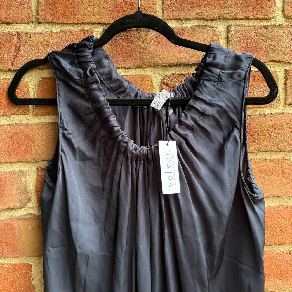 Velvet $178 Mindi Satin Viscose Tie Back Sleeveless Top navy blue XL NEW - Picture 4 of 10
